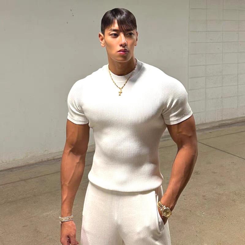 Men S Waffle Knit Short Sleeve Fitted Casual T Shirt