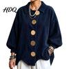 Laternenärmel Mantel Damen Cordjacke mit großen Metallknöpfen Lässig Damen für Herbst Winter Lockere Passform Oversized Kragen Oberbekleidung Knopfleiste