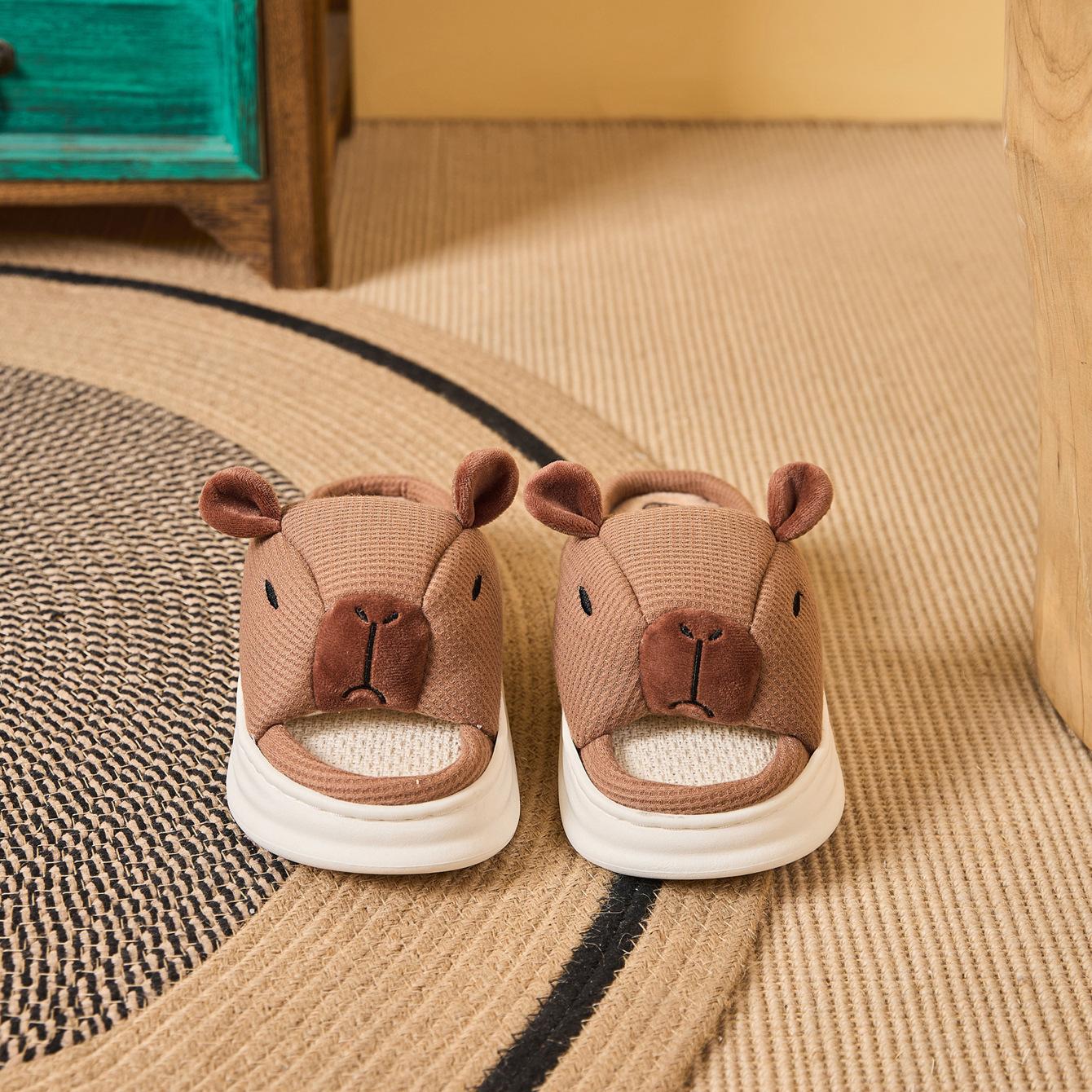 

Fashion Capybara Women Cotton Linen Slippers Cute Cartoon Spring Summer Breathable Indoor Slides Female Couple Home Slipper Wholesale 36-37 коричневый