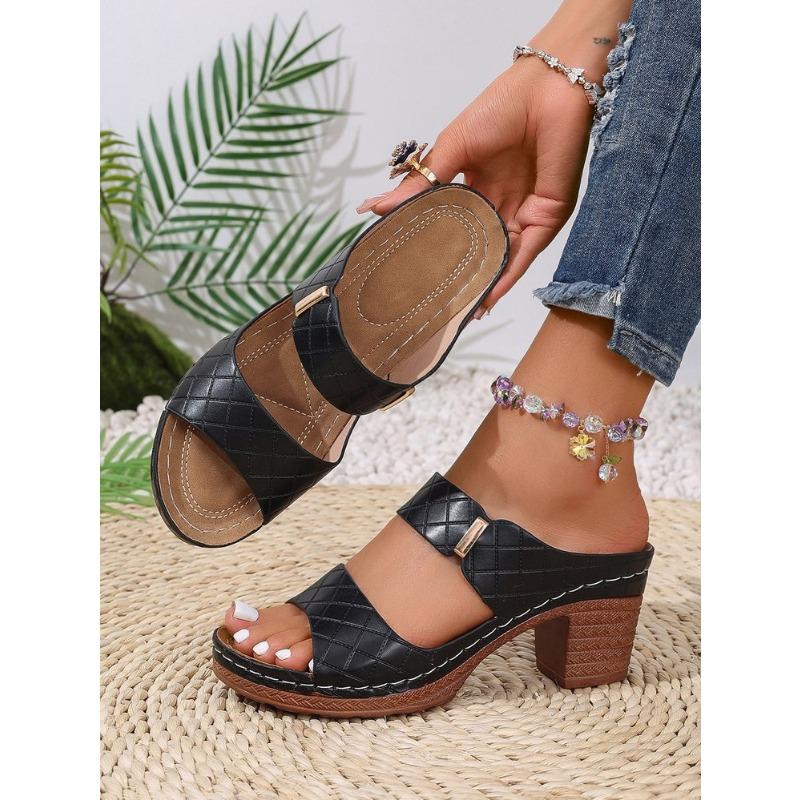 High-heeled Slippers Large-sized Fashionable Shoes Thick-heeled Fish-mouthed Flip-flops