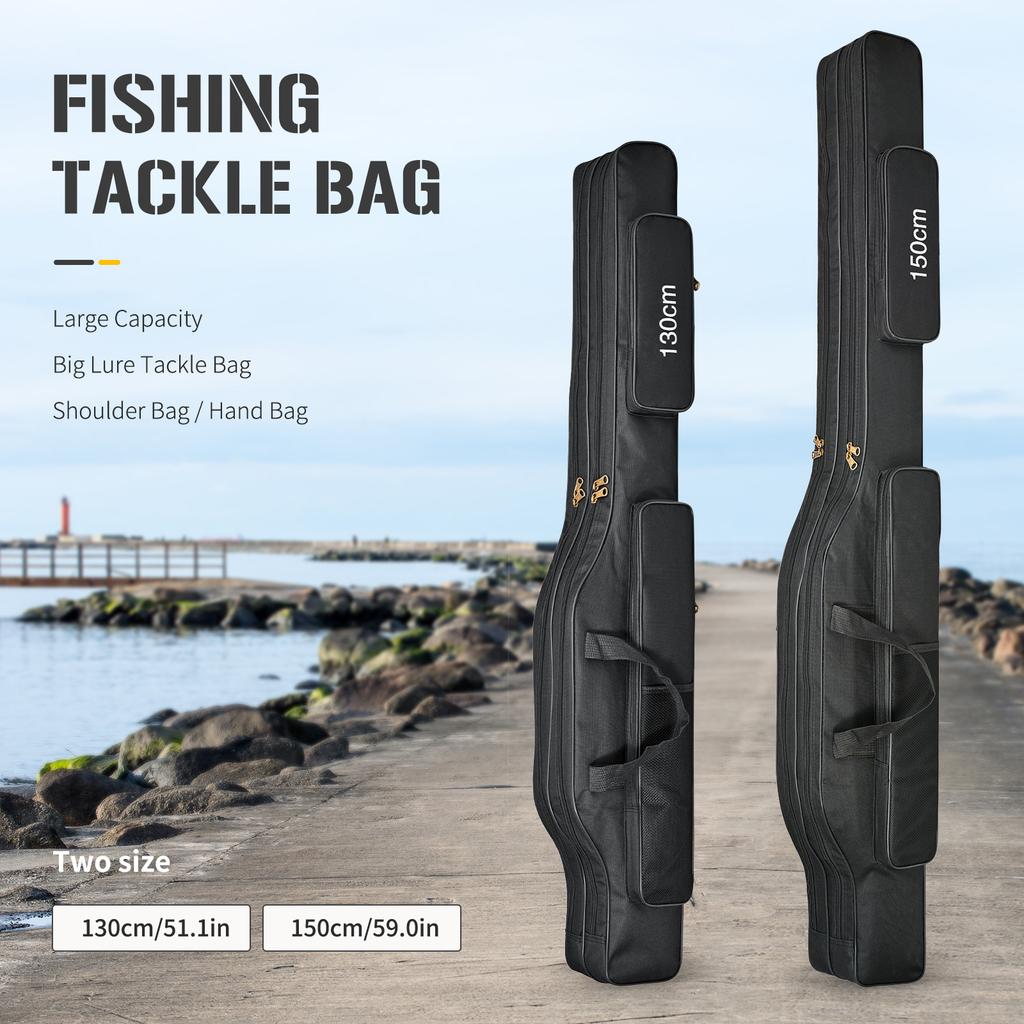 2 Layers 600D Oxford Fishing Rod Case Fishing Pole Case & Bag Fishing Reel Tackle Storage Bag Case for Fishing Gear & Equipment