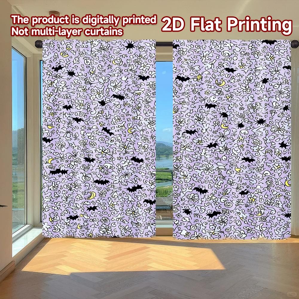 

Flat Printing Curtains Without Rod Halloween Bats Stars Women Is Day Festival Fashion Polyester Easy Curtain Set Of 2 Made Washable W100*H70(CM)-Grommet top&1PCS