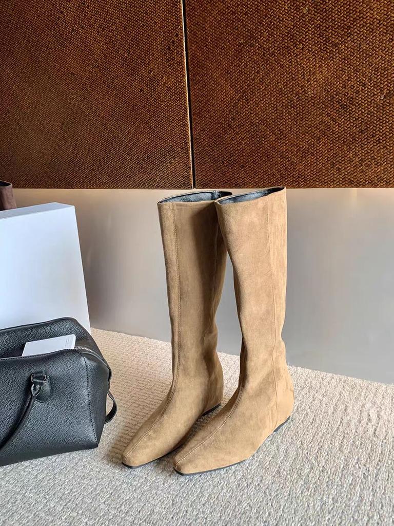 Cowhide version~ 5cm inner height-increasing short boots for women's 2025 autumn and winter new retro small square head rear zipper long tube thin boo