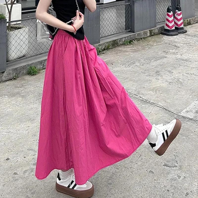Spring Summer Women Colorful Long Skirts Girls Versatile Comfortable Elastic Dress Female Concise Leisure Vacation Skirts