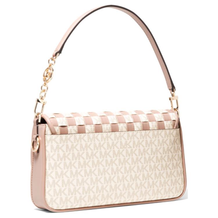New MICHAEL KORS Bradshaw Cow Leather Shoulder Bag, Baguette Bag, Shoulder Bag Women's Vanilla White & Pink 30T1G2BL5B-VANL-SFTPINK