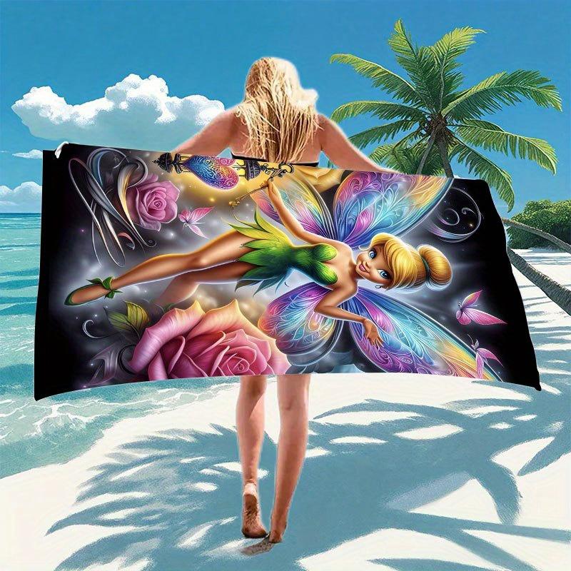 1pc Tinker Bell Fairy Polyester Beach Towel, 2D Printed, Year-Round Use, Lightweight/Quick-Drying/Soft, Beach/Camp/swim