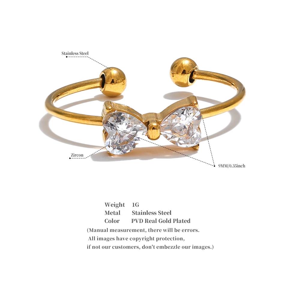 Eetit Delicate Shiny Cubic Zirconia Bowknot Bow Open Finger Ring 2024 Stainless Steel Sweet Daily Trendy Jewelry Accessories