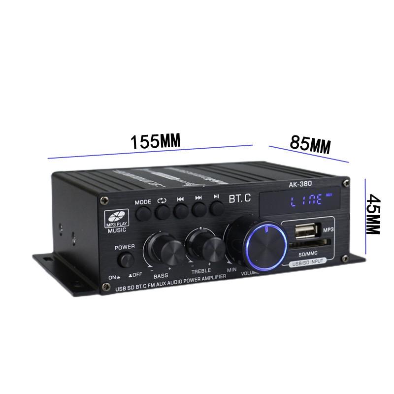 AK380 12V Stereo Surround Sound System Household HIFI Audio Amplifier Portable Car Bluetooth Power Amplifier 15.5X8.5X4.5CM