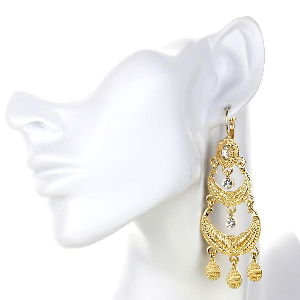 Pendiente largo elegante de Color dorado para mujer, pendiente con borlas, patrón en relieve, joyería étnica de Oriente Medio