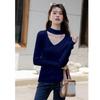 MOKANA Women's Hollow-Out V-Neck Long Sleeve Knit Sweater