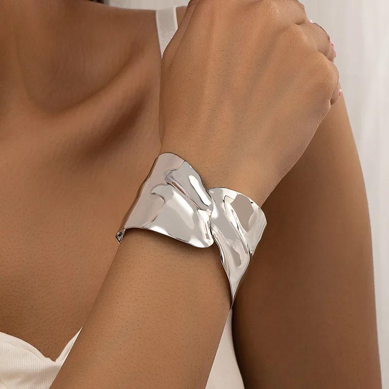 

Минималистичный Элегантный Золотой Цвет Геометрия Браслет-Манжета для Женщин Ювелирные Изделия Мода Необычные Широкие Металлические Регулируемые Браслеты