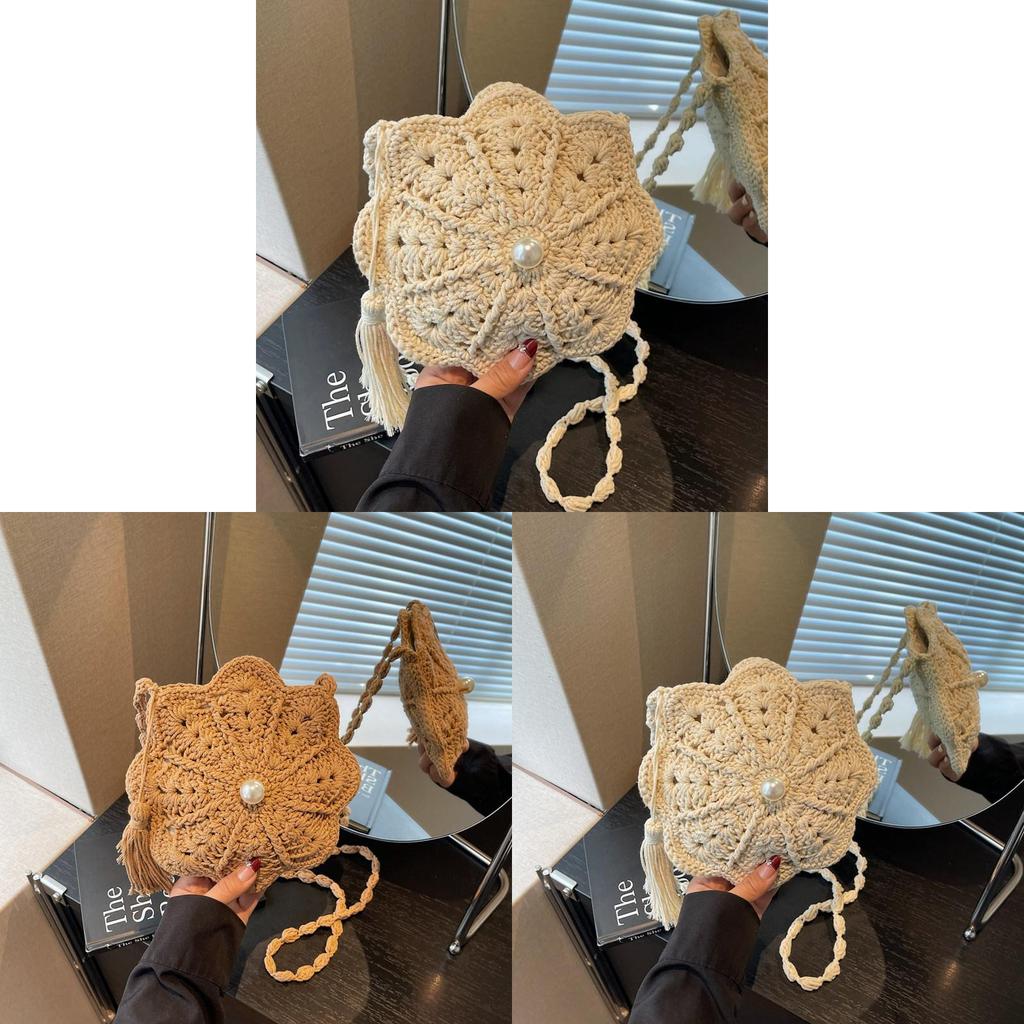 Tassel Woven Bag With Magnetic Closure For Casual Beach Vacation Wear