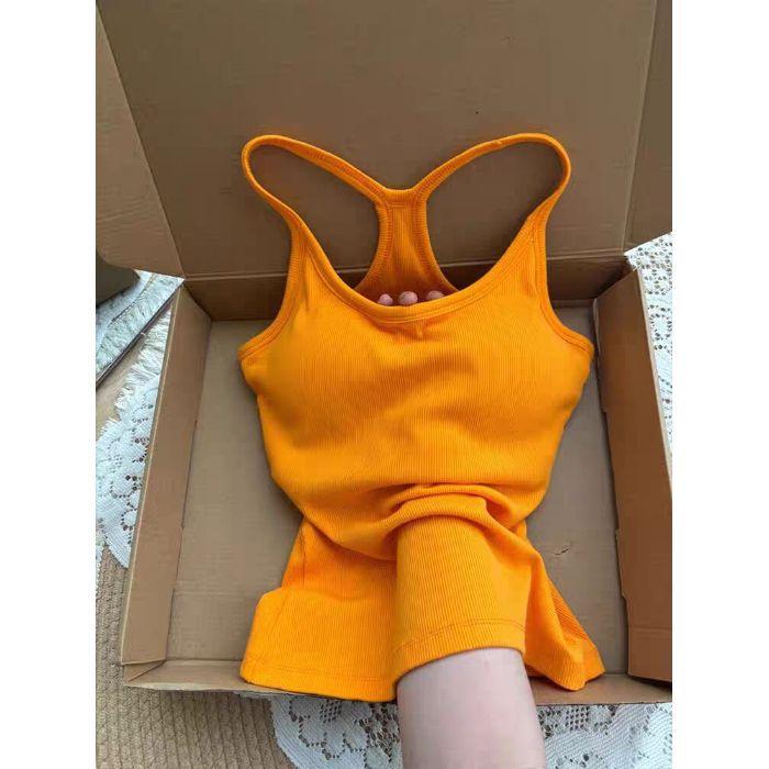 American Spice Girl Vest Women's Own Chest Pad Sports Small Suspender Slim and Skinny Fashion Casual T-Shirt Top