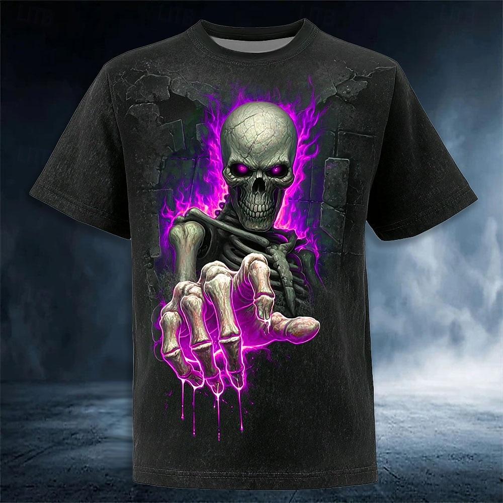 Men's Optical Illusion 3D Bone T Shirt Short Sleeve T Shirt 3D Print Crew Neck Shirt Exaggerated Designer Horror Party