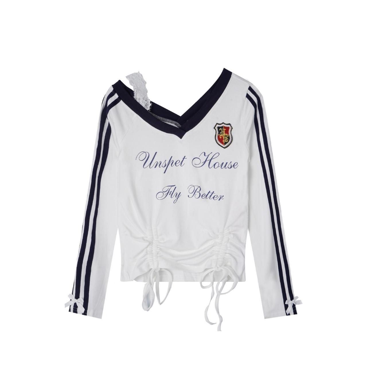 

VAYLA Американская горячая девушка Футболка с длинным рукавом, облегающая, с V-образным вырезом и вышитым принтом L белый