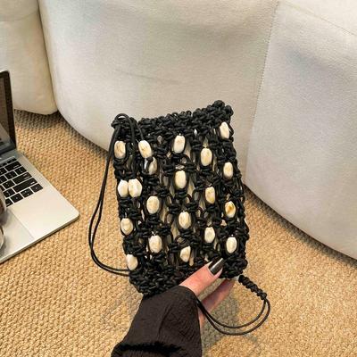 2026 Nuevo Bolso de Hilo Tejido con Cuentas de Concha y Cordón de Ajuste Bolso de Hombro Hecho a Mano de Macramé Crochet Bolso Cruzado para Vacaciones de Verano en la Playa para Mujer
