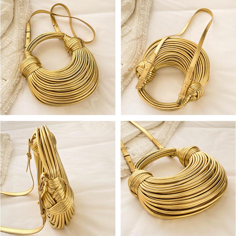 Handbags For Women New Gold Luxury Designer Handwoven Noodle Bags Rope Knotted Pulled Hobo Silver Evening Clutch Chic