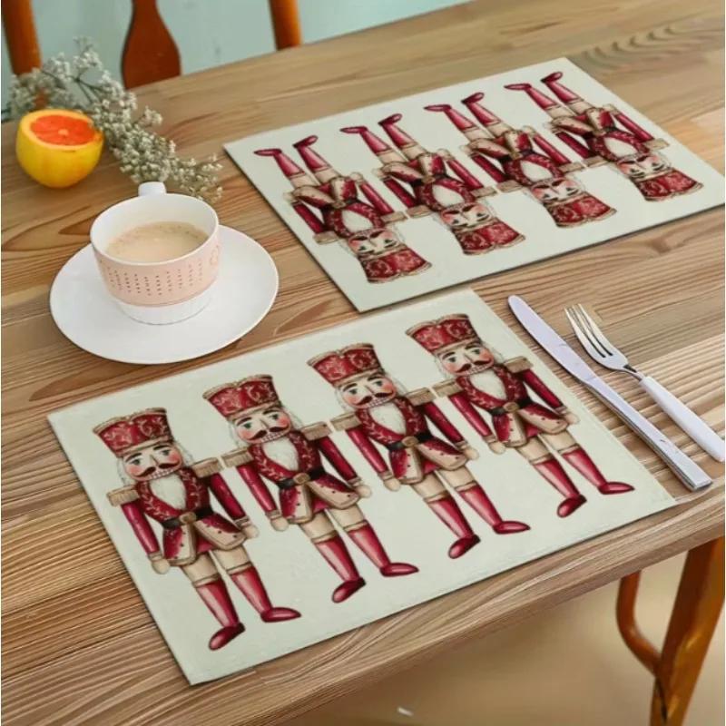 Happy Christmas Placemat Nutcracker Printed Table Mat Suitable for Home Hotel Banquet or Holiday Home Decoration Placemats