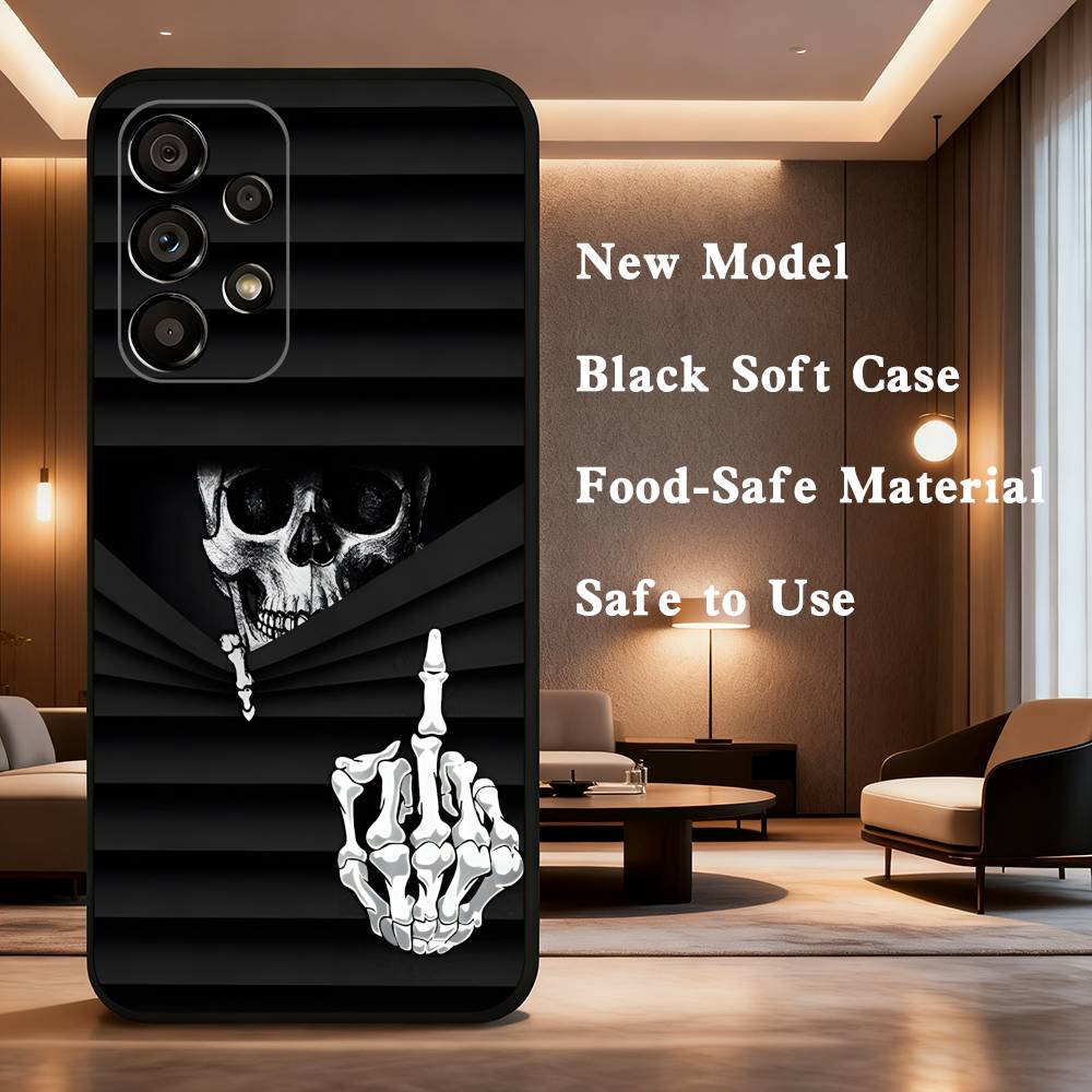 Spooky Skull Patterns Case For Samsung Galaxy A73,72,41,J7,22,Note,31,8,9,52,71,53,32,Soft Black Silicone Cover