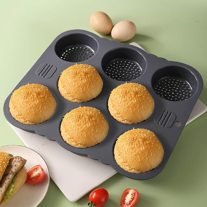 4/6/8 Holes Silicone Hamburger Bun Pan, Non Stick Baking Pan Cake Mold, Kitchen Tools