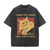 Funny Cat Bite Hand "Therapy Isn't Enough" Print Vintage Washed Black T Shirt