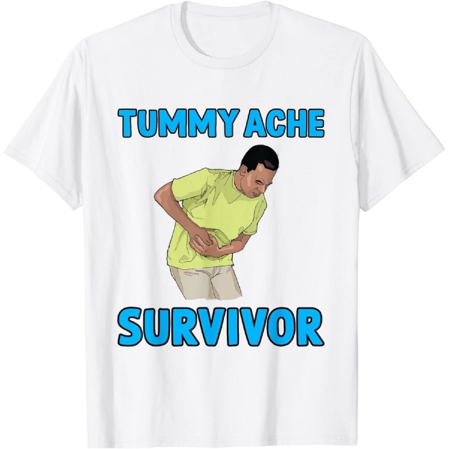 

SPKD Tummy Ache Survivor Trendy Funny Meme Cringe Sarcastic Humor T-Shirt XXXXXL білий