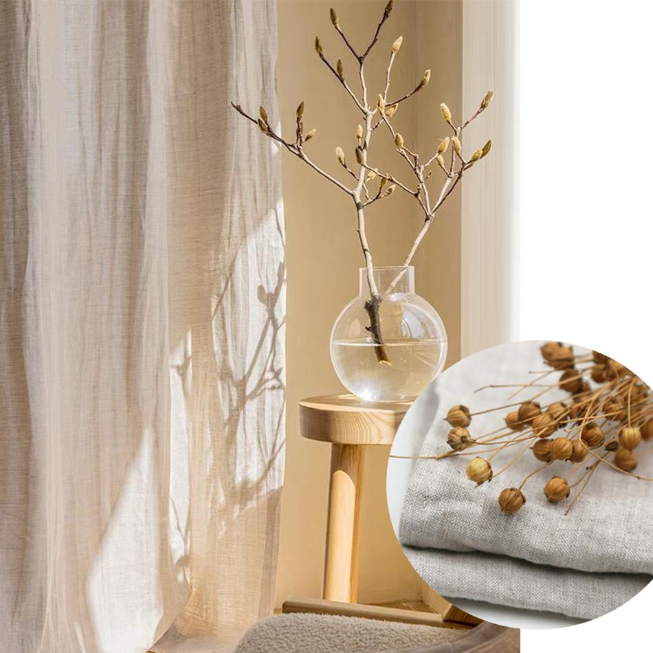1 Panel Linen Semi Sheer Curtain with Tieback,  Boho Window Drape (Rod Not Included), Light Filtering Natural Linen Curtain for Living Room Bedroom