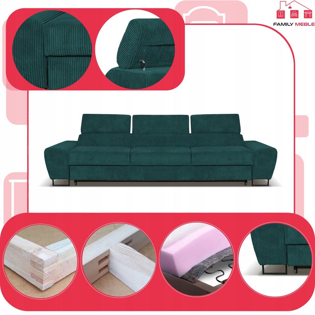 Sofa 3 Seater Sofa Bed with Sofa Bed. Savio Family Sleep Furniture Green Corduroy