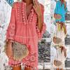 Dress Deep V Neck Mini Solid Color Shift Women Tassel 3/4 Sleeve Sundress