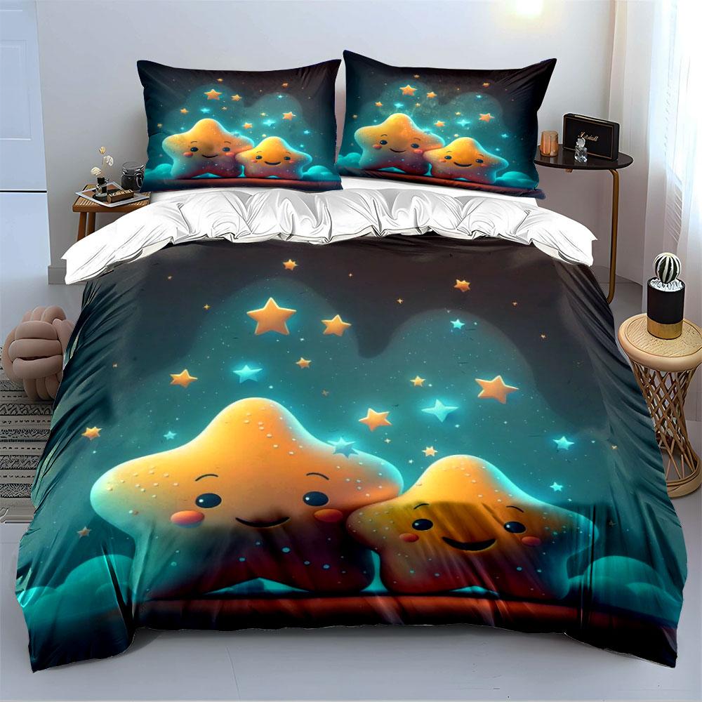 Cute Smiling Star Bedding Set Bedding Duvet Cover Set Duvet Cover Pillowcases (1 * Duvet Cover 2 * Pillowcases, without duvet insert)