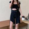 Fashionable Black Cropped Jeans Women's Summer Pants High Waisted Straight Leg Loose Wide Leg Shorts