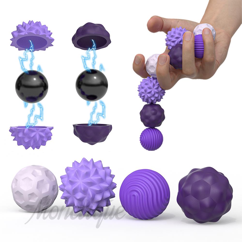 4PCS Silicone Magnetic Sensory Balls Trigger Point Fascia Yoga Ball Muscle Acupoint Roller Foot Hand Relief Stress Sensory Toy
