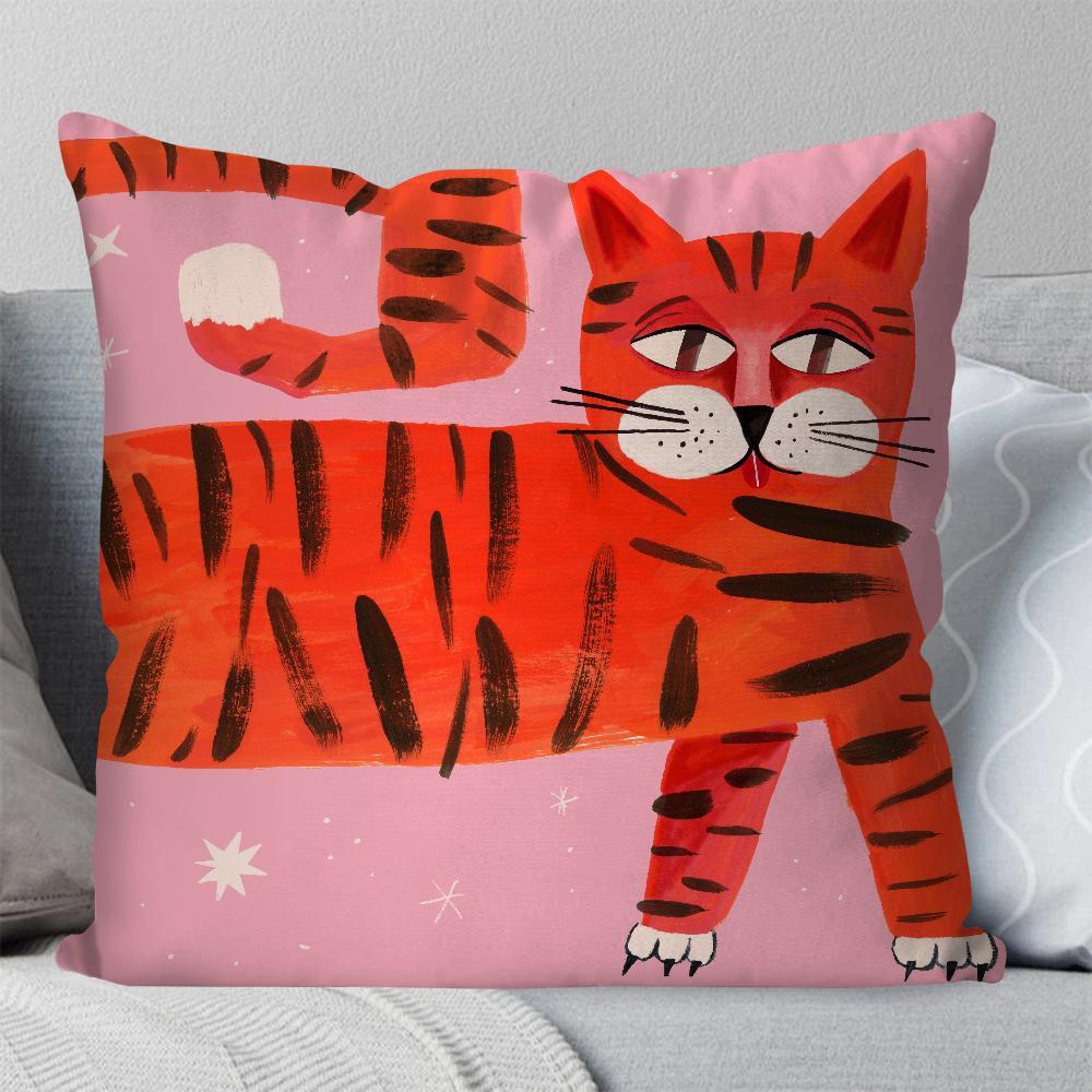 Niedlicher Löwe Tiger Leopard Kissenbezug Quadratisches Kissen Schlafzimmer Sofa Freizeit Komfort Kissen Auto Wohnzimmer Heimdekoration 40X40