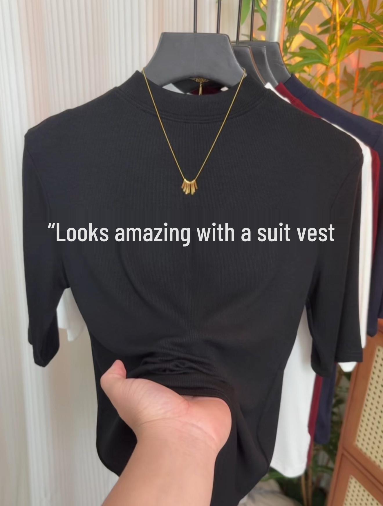 

Женская Весенняя Новая Корейская Стильная Фиолетовая Эластичная Футболка в Резинку с Полувысоким Воротником и Короткой Рукавой - Облегающий Крой XL (Recommended for 115-130 jin)