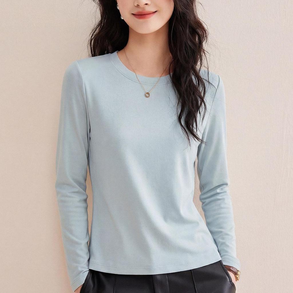 Women's Spring 2026 Round Neck Base Layer Shirt - White, Wool Blend, Skin-Friendly, Long Sleeve Warm Top