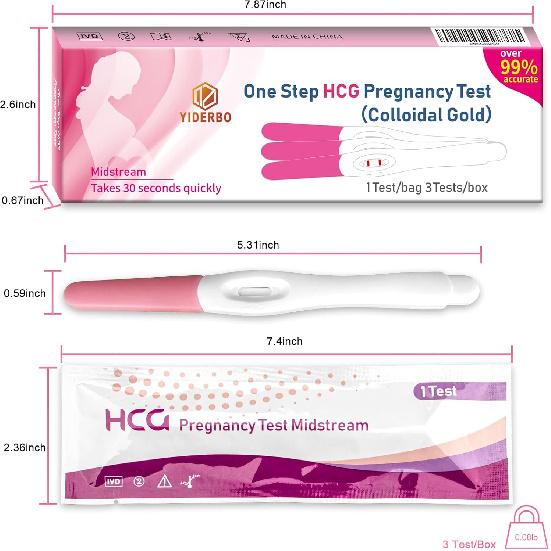 HCG Pregnancy Tests Early Detection Home Test, Woman Individually Sealed 1 Test/Bag 3 Tests/Box Early Pregnancy Home Detection HCG Pregnancy Tests