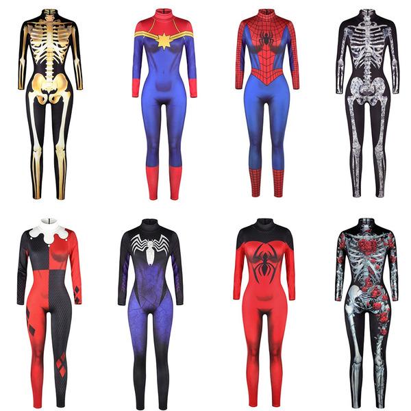 Women's Fashion Halloween Long Sleeve 3D Digital Print Slimming Fit Jumpsuit
