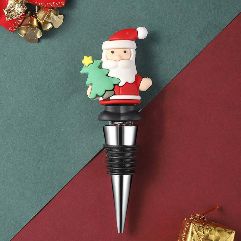 Christmas Wine Stopper Wine Beverage Bottle Cap Leak Proof Sealed Fresh Wine Cork Cute Santa Claus Decor Wine Champagne Stopper