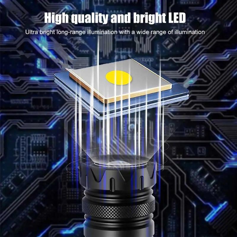 LED+COB Super Bright Flashlight Outdoor Rechargeable Zoom Lantern Emergency High Strong Power LED Flashlights For Camping Hiking