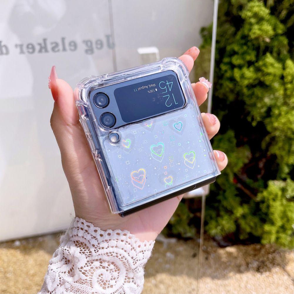 Do Samsung Z Flip 4 Case Laser Love przezroczysty składany futerał na telefon do Samsung Z Flip 3 5g Zflip4 odporna na wstrząsy twarda tylna pokrywa