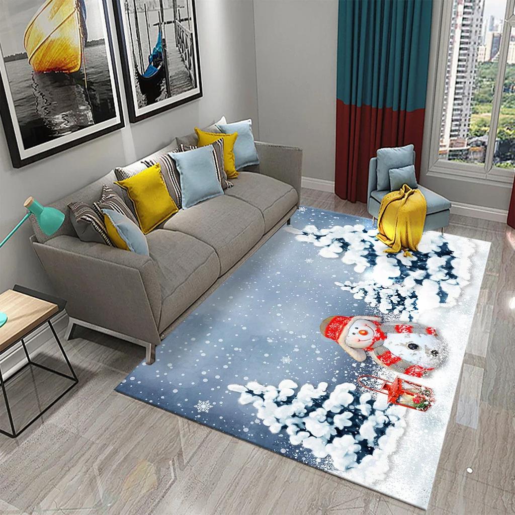 Lovely Cartoon Snowman Carpet Snowflake Rug Winter Snow Print Area Rugs Door Mat Yoga Mats Kids Bedroom Living Room Flat Mat