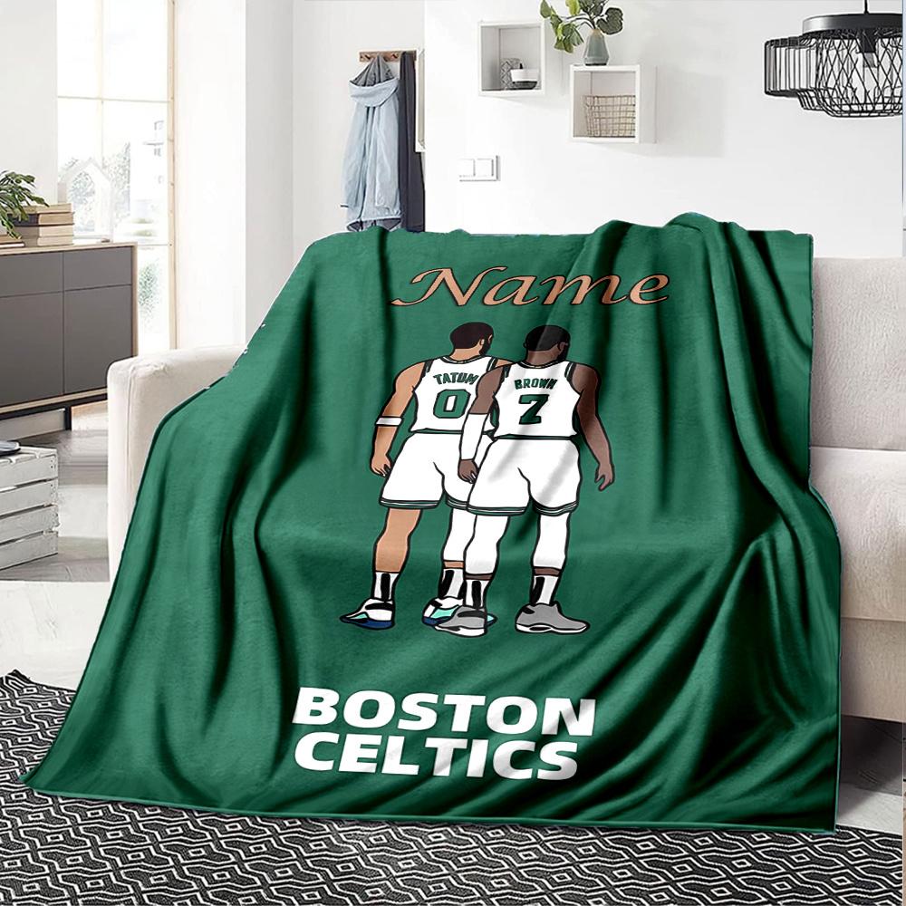 Jaylen Brown 7 And Jayson Tatum 0 Boston Celtics Basketball Player Blanket Personalized Name Themed Flannel Blanket For Sofa Bed Travel Camping And