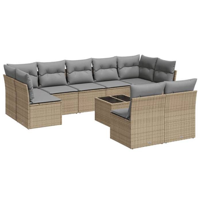 VidaXL 10 Piece Garden Lounge Set with Cushions Beige Poly Rattan 3218159