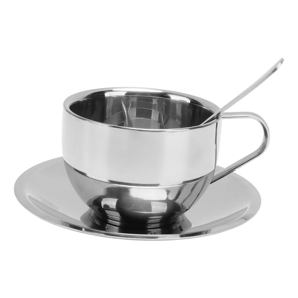 180ml Insulated Coffee Cup Set 304 Stainless Steel Double Walled Mugs Tea Cup with Saucer Spoon
