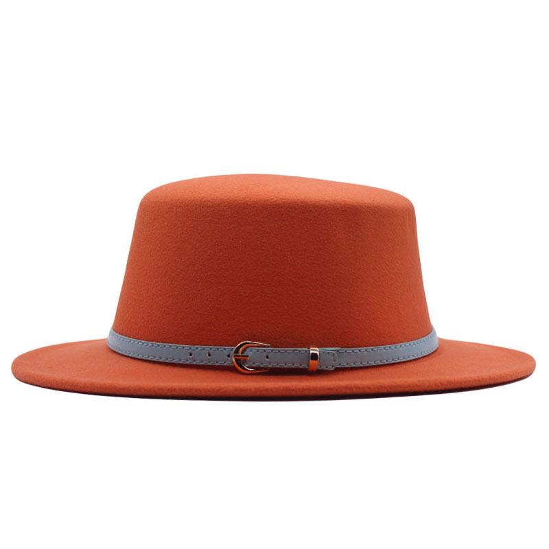 Autumn and winter new British men's top hat, flat-top woolen hat, European and American jazz hat, big-brimmed women's hat