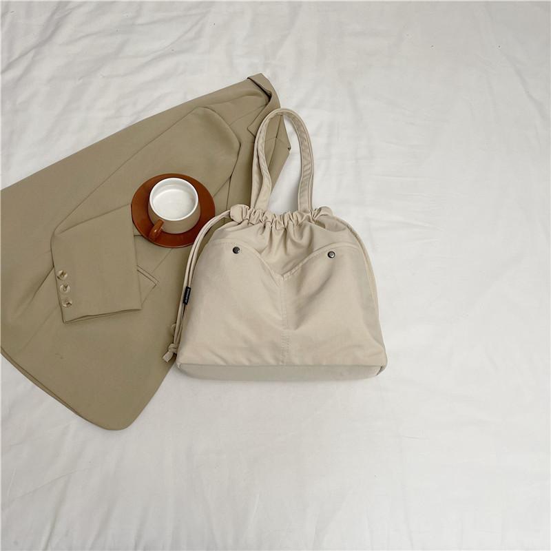 Casual Solid Color Large-capacity Textured Tote Bag 2025 New Shoulder Bag Student Casual Cloth Bag Ins Niche Bag