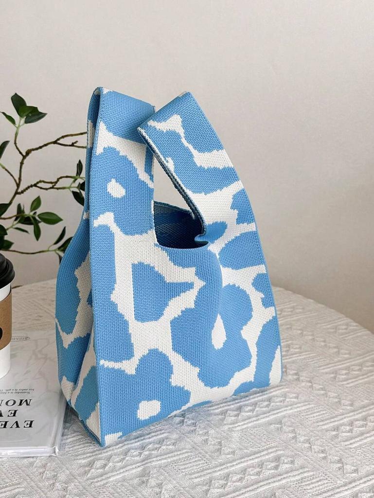 Strikket garnbøtteveske, multifunksjonell håndleddsveske, vevd veske, håndholdt tilfeldig veske med tegneserie. zwq