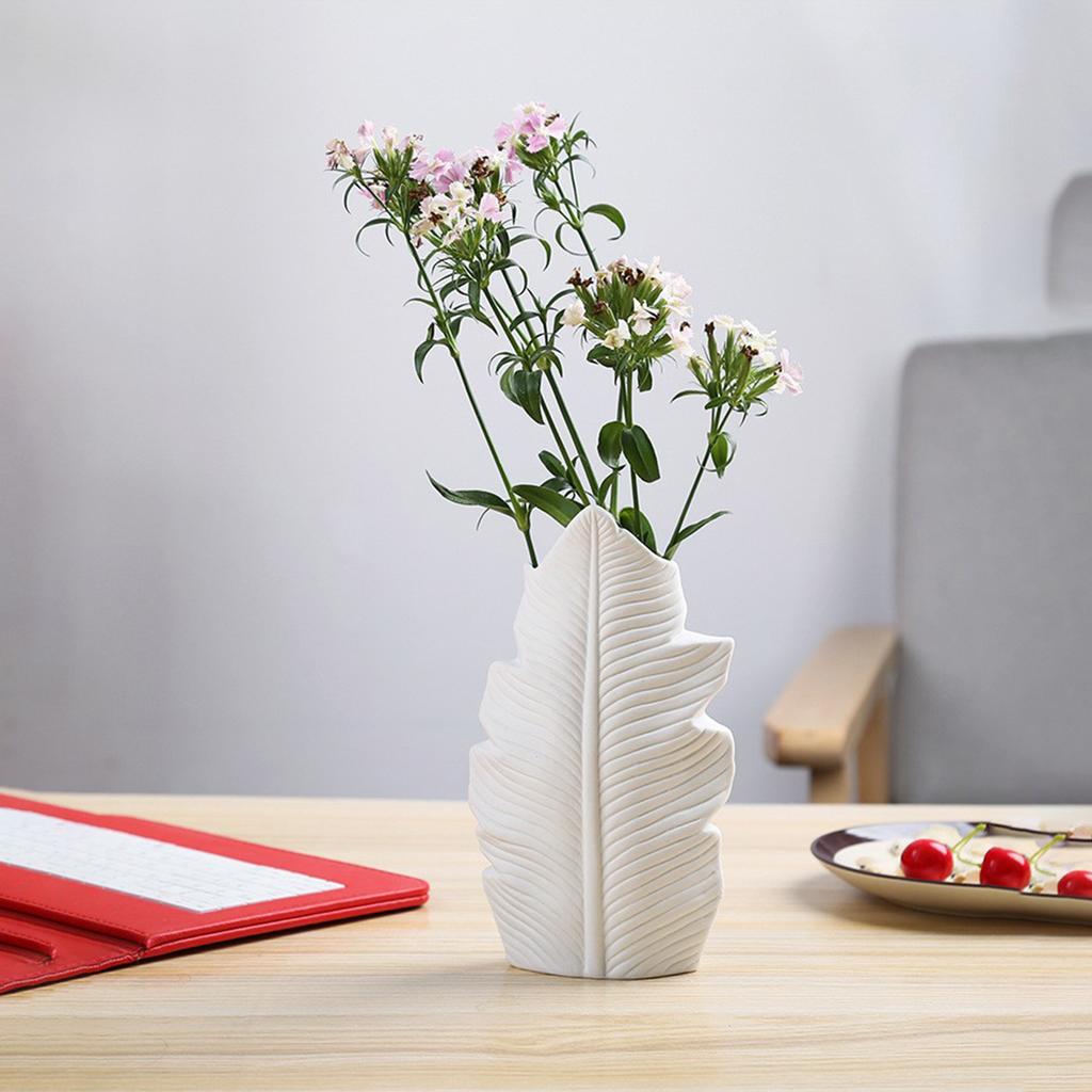 White Ceramic Vase Farmhouse Home Decor Leaves Style Modern Minimalist Pottery Vase Table Centerpieces Vase Decorative