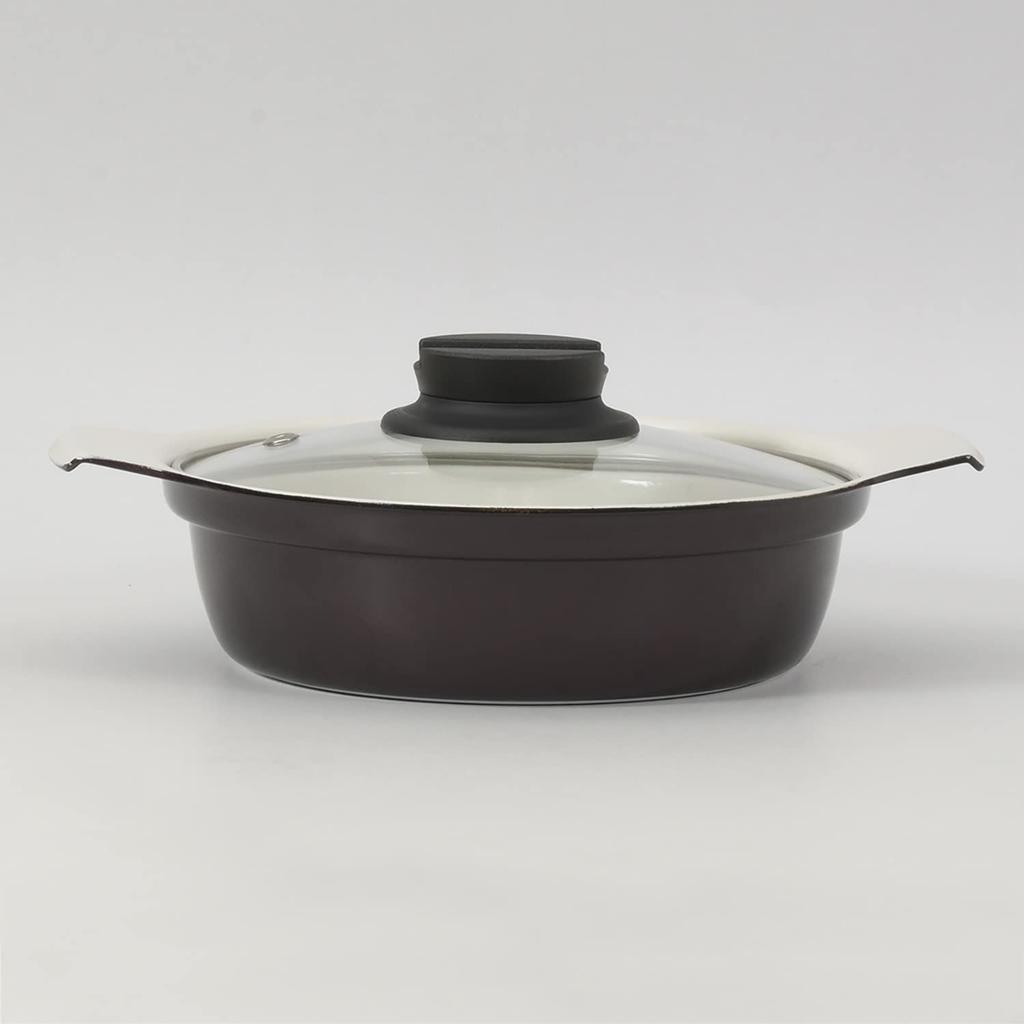 Bestco Tabletop IH with Glass Wine Red Ceramic Bistro Carole Pot, Two-handed Pot, 16cm, Lid, NQ-0051