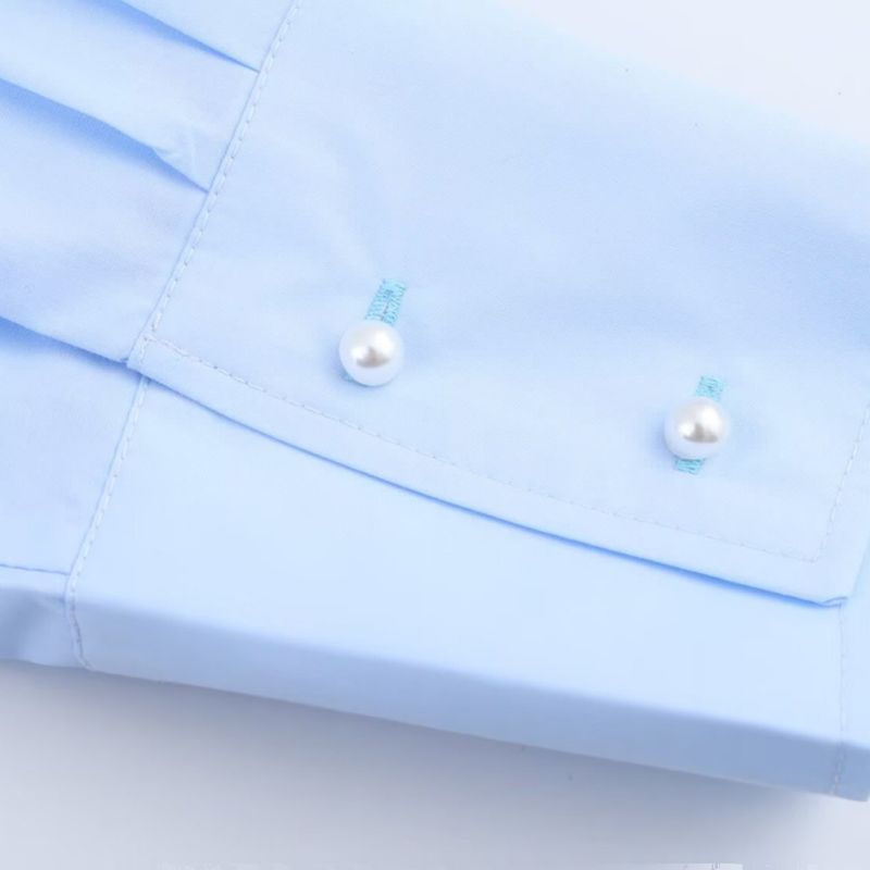 Kaslead New Women Clothes Western Style Decorated Pearls Poplin Long Sleeve Lapel Shirts 2136534 441